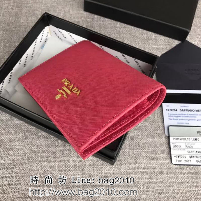PRADA普拉達 經典爆款 頂級原單十字紋牛皮 女士短皮夾 1MV204 DD1407